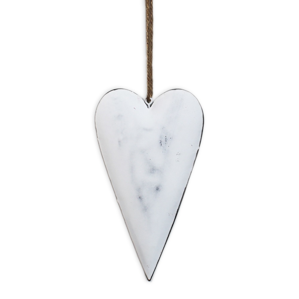 Srdce závěs plech 17cm bílá patina